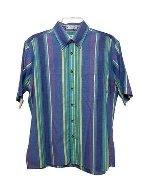 Vintage 90s Striped Multicolor Button Down Shirt Size Medium Retro Preppy